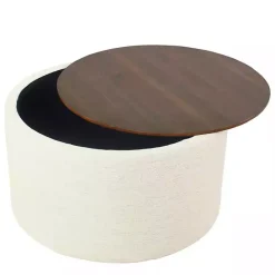 Sale Kirklands Home Cream Woven Wood Top Storage Ottoman Ivory