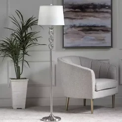 Kirklands Home Crystal and Silver Metal Floor Lamp White
