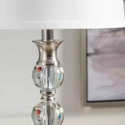 Kirklands Home Crystal and Silver Metal Floor Lamp White