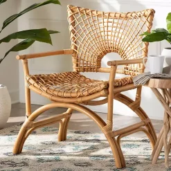 Outlet Kirklands Home Curved Natural Rat Woven Accent Chair Tan