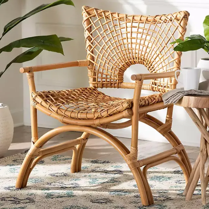 Outlet Kirklands Home Curved Natural Rat Woven Accent Chair Tan