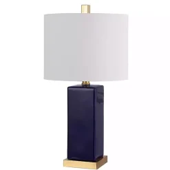 New Kirklands Home Dark Blue Ceramic Square Wendi Table Lamp White