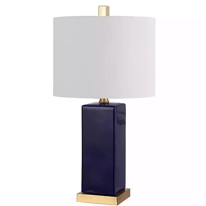 New Kirklands Home Dark Blue Ceramic Square Wendi Table Lamp White