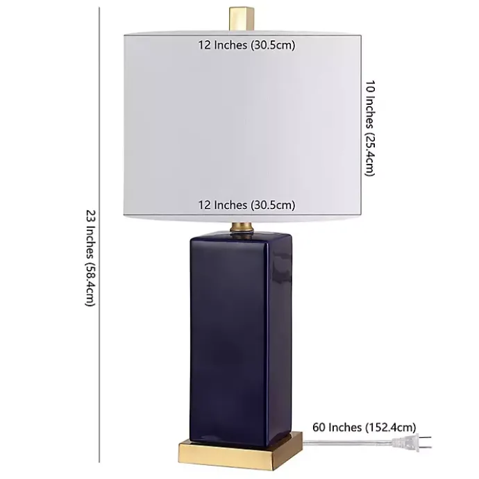 New Kirklands Home Dark Blue Ceramic Square Wendi Table Lamp White