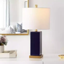 New Kirklands Home Dark Blue Ceramic Square Wendi Table Lamp White