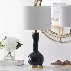 Sale Kirklands Home Dark Blue Glass Gaetna Table Lamp White