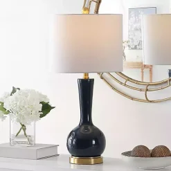 Sale Kirklands Home Dark Blue Glass Gaetna Table Lamp White
