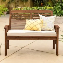 Discount Kirklands Home Dark Acacia Wood Loveseat Bench with Cushion Brown