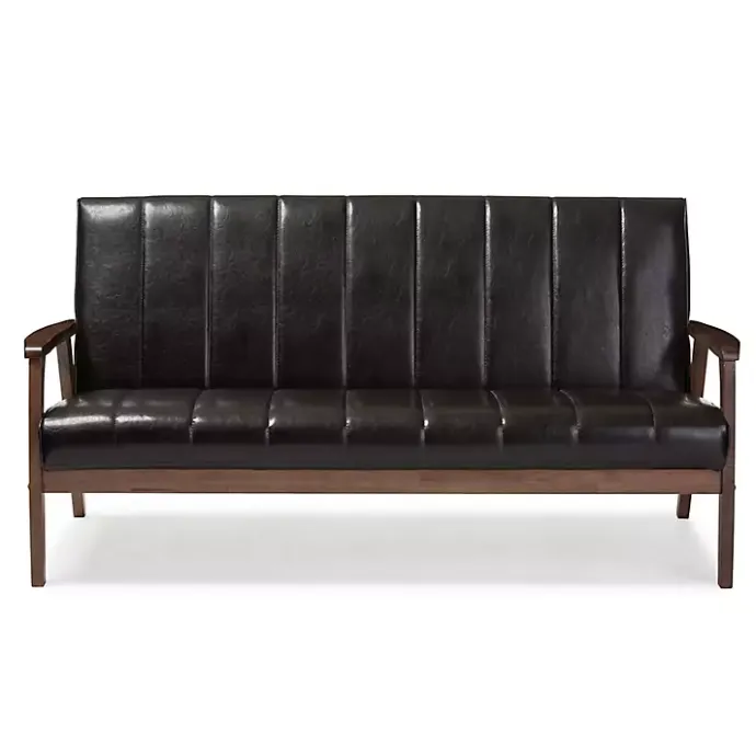 Outlet Kirklands Home Dark Faux Leather Channel Sofa, 63 in. Brown