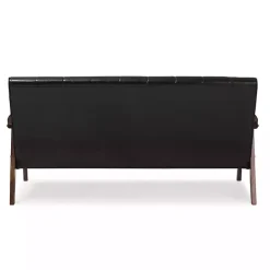 Outlet Kirklands Home Dark Faux Leather Channel Sofa, 63 in. Brown
