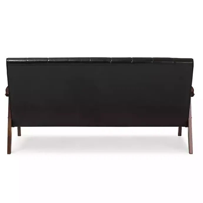 Outlet Kirklands Home Dark Faux Leather Channel Sofa, 63 in. Brown