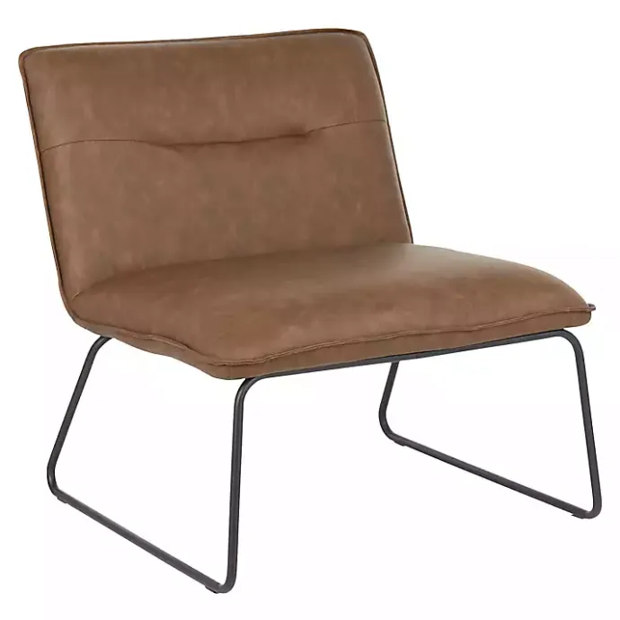 Outlet Kirklands Home Dark Faux Leather Sleigh Accent Chair Brown