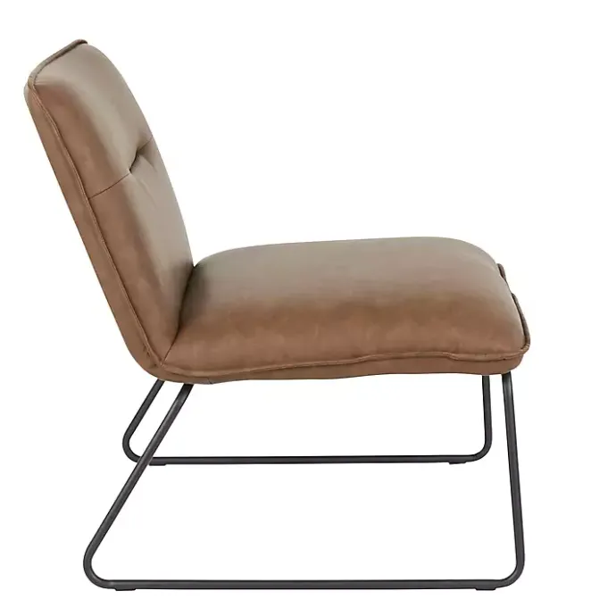 Outlet Kirklands Home Dark Faux Leather Sleigh Accent Chair Brown