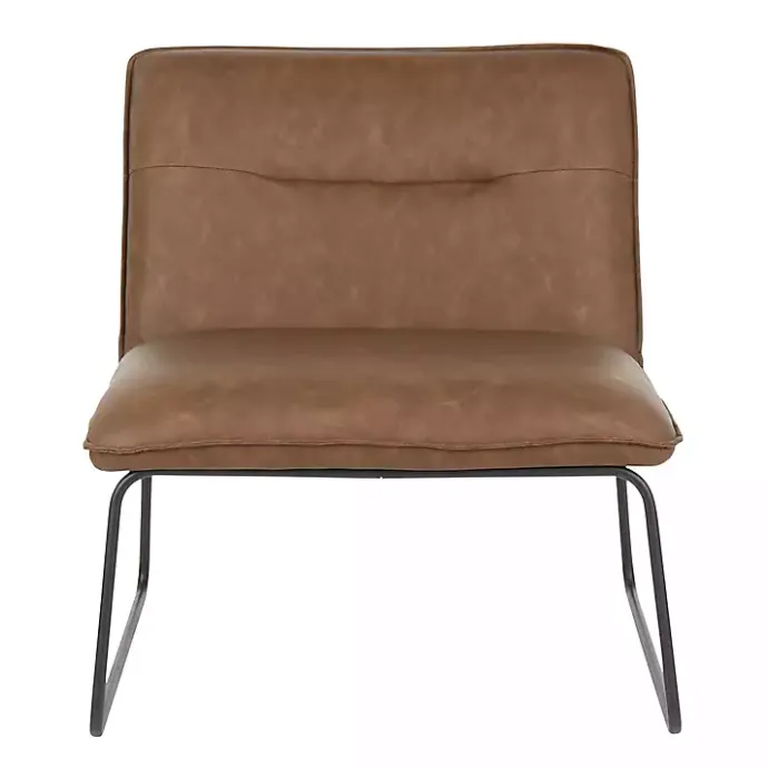 Outlet Kirklands Home Dark Faux Leather Sleigh Accent Chair Brown