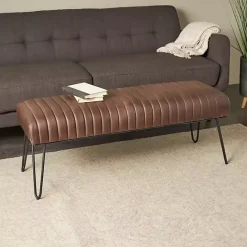 Online Kirklands Home Dark Leather Tufted Panel Bench Brown