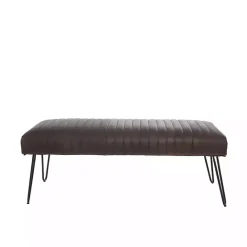 Online Kirklands Home Dark Leather Tufted Panel Bench Brown