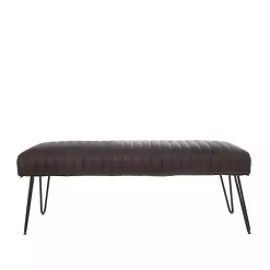 Online Kirklands Home Dark Leather Tufted Panel Bench Brown
