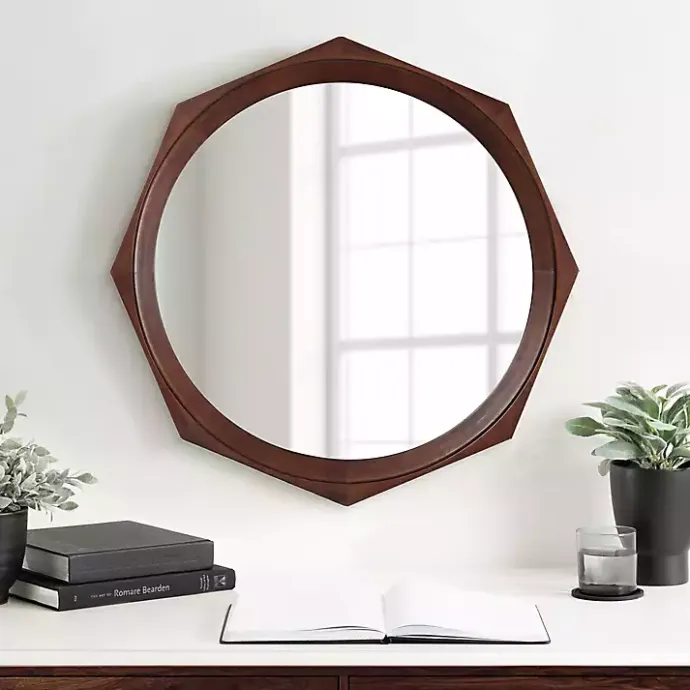 Online Kirklands Home Dark Wood Octagon Cyrus Wall Mirror Brown