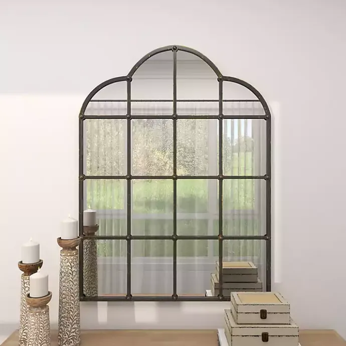 Kirklands Home Dark Crown Frame Windowpane Mirror