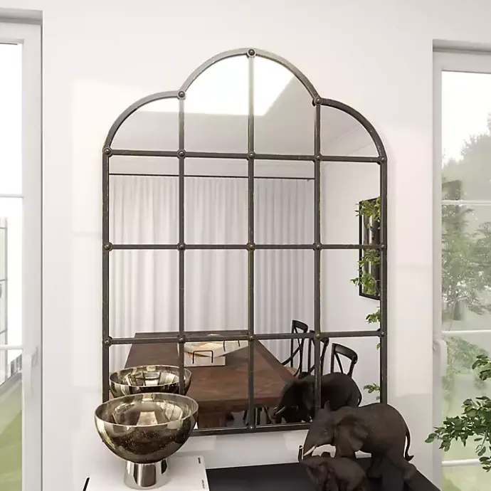 Kirklands Home Dark Crown Frame Windowpane Mirror