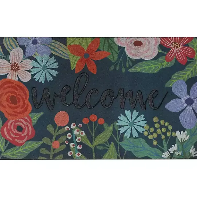 Discount Kirklands Home Dark Floral Welcome Rubber Doormat Multi