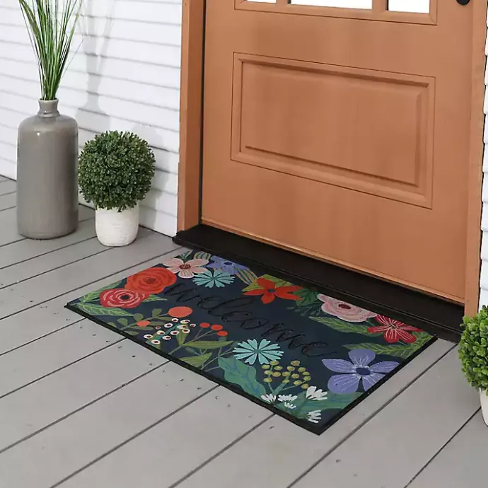 Discount Kirklands Home Dark Floral Welcome Rubber Doormat Multi