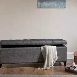 Discount Kirklands Home Dark Button Tufted Storage Bench Gray