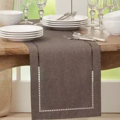 Hot Kirklands Home Dark Hemstitch Border Table Runner Gray