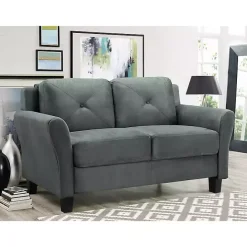 Outlet Kirklands Home Dark Kelly Microfiber Rolled Arm Loveseat Gray