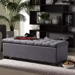New Kirklands Home Dark Tufted Contemporary Storage Bench Gray