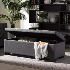 New Kirklands Home Dark Tufted Contemporary Storage Bench Gray