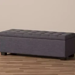New Kirklands Home Dark Tufted Contemporary Storage Bench Gray