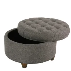 Outlet Kirklands Home Dark Tufted Round Storage Ottoman Gray