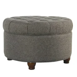 Outlet Kirklands Home Dark Tufted Round Storage Ottoman Gray