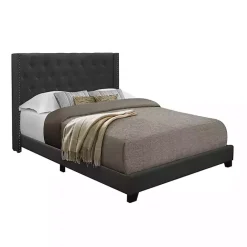 Best Kirklands Home Dark Upholstered Button Tufted Wing King Bed Gray