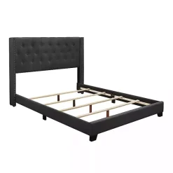 Best Kirklands Home Dark Upholstered Button Tufted Wing King Bed Gray
