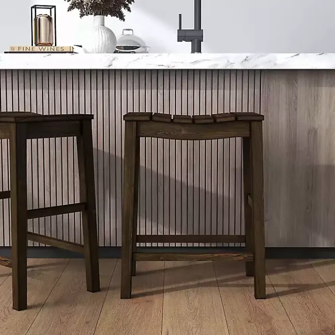 Sale Kirklands Home Dark Oak Wood Whitcombe Counter Stools, Set of 2 Brown