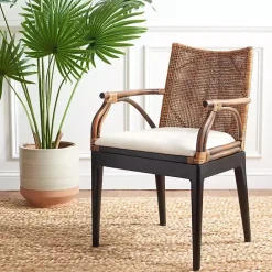 Best Kirklands Home Dark Rattan and Mahogany Gianni Accent Chair Brown