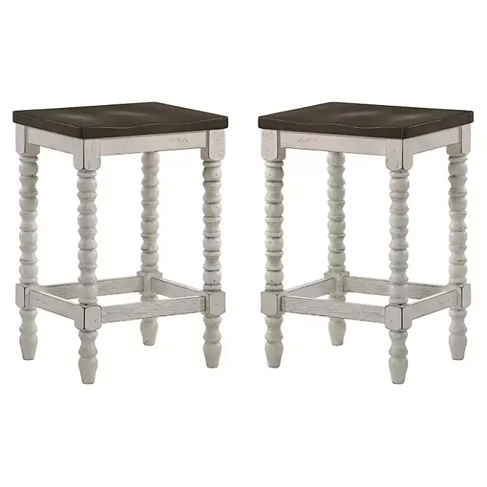 Online Kirklands Home Dark Walnut & White Wood Ema 2-pc. Counter Stools Brown