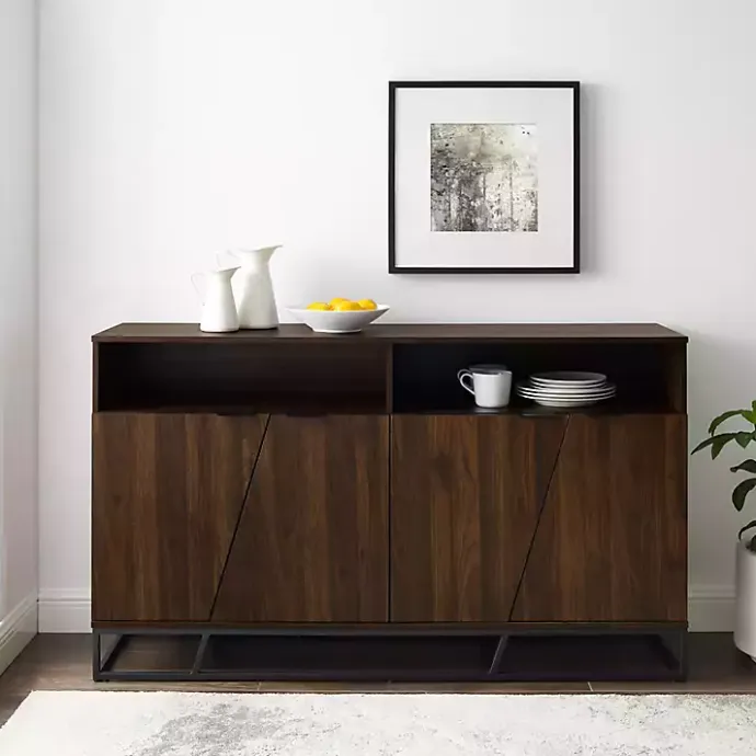Best Kirklands Home Dark Walnut Angled Door Wooden Sideboard Cabinet Brown