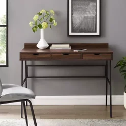 Kirklands Home Dark Walnut Angled 3-Drawer Desk