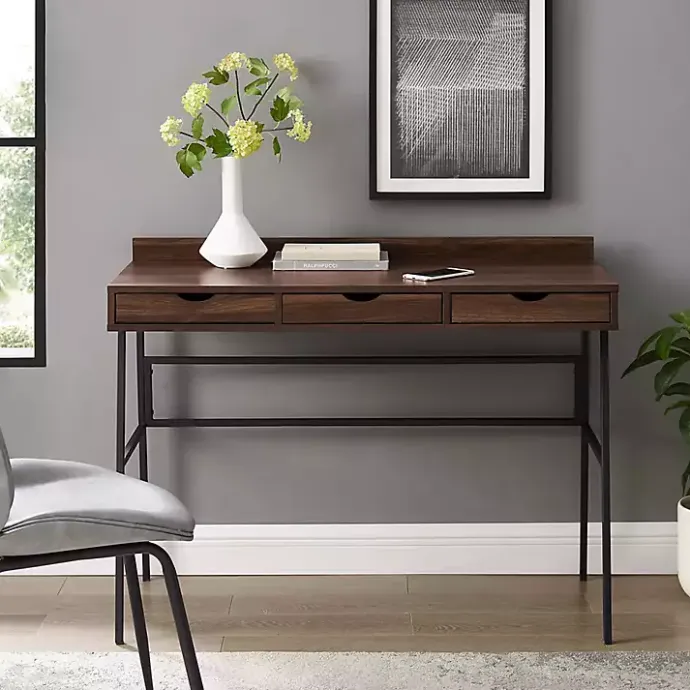 Kirklands Home Dark Walnut Angled 3-Drawer Desk