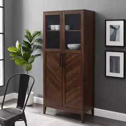 Kirklands Home Dark Walnut Chevron Wooden Storage Cabinet Brown