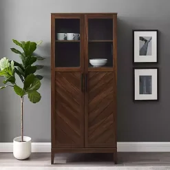 Kirklands Home Dark Walnut Chevron Wooden Storage Cabinet Brown