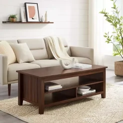 Clearance Kirklands Home Dark Walnut Grooved Side Panel Coffee Table Brown