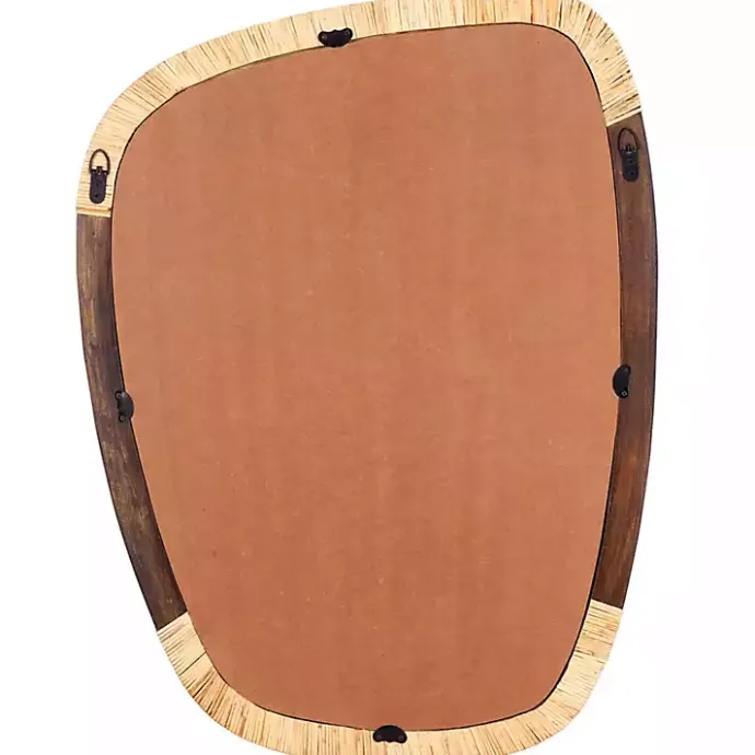 Kirklands Home Dark Wood and Natural Cane Abstract Wall Mirror