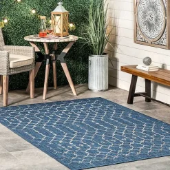 New Kirklands Home Davon Blue Moroccan Trellis Outdoor Rug, 5x8