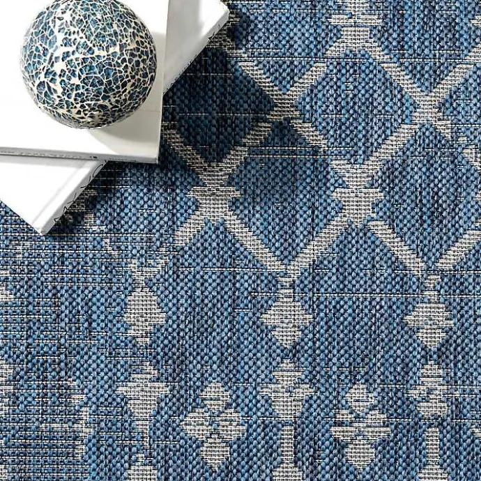 New Kirklands Home Davon Blue Moroccan Trellis Outdoor Rug, 5x8