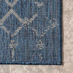 New Kirklands Home Davon Blue Moroccan Trellis Outdoor Rug, 5x8