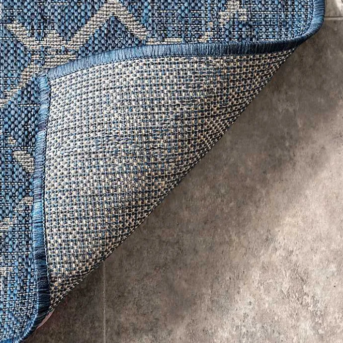 New Kirklands Home Davon Blue Moroccan Trellis Outdoor Rug, 5x8